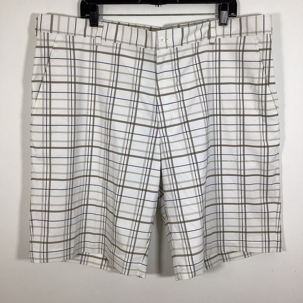 Nike Golf Shorts Plaid Dri-Fit Stretch Pockets Men Size 42 NWT White Tan‎ Blue